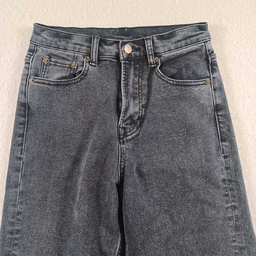 Miou Muse Black Stretch Denim‎ Cropped Rolled Hem Straight Leg Jeans Small - Picture 7 of 10